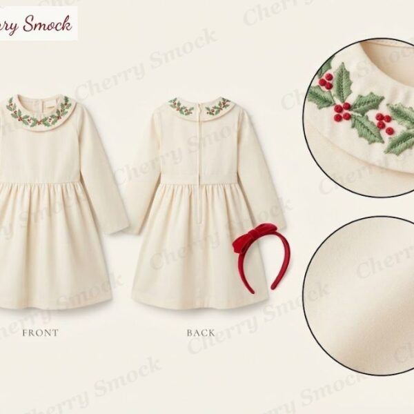 Cherrysmock Christmas Girls Hand-Smocked Jumper – UK Collection #G06 (CS-UK-CHRISTMAS-G06)