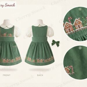 Cherrysmock Christmas Girls Hand-Embroidered Sundress – UK Collection #G08 (CS-UK-CHRISTMAS-G08)