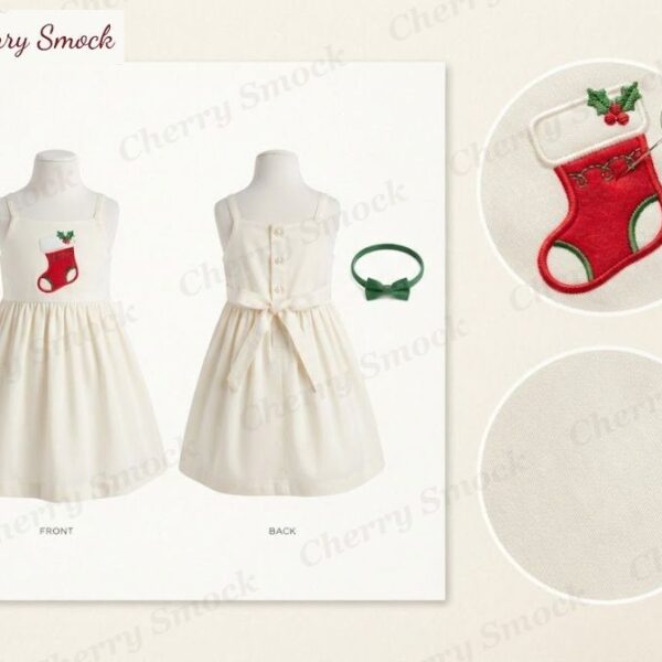 Cherrysmock Christmas Girls Machine-Embroidered Bishop Dress – UK Collection #G11 (CS-UK-CHRISTMAS-G11)