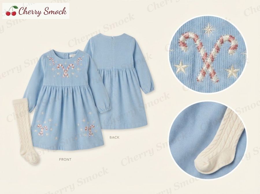 Machine-Applique Sundress – Cherrysmock Christmas Girls Machine-Applique Sundress – UK Collection #G12 (CS-UK-CHRISTMAS-G12)