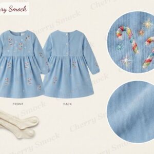 Cherrysmock Christmas Girls Machine-Embroidered Long-Sleeve Dress – UK Collection #G13 (CS-UK-CHRISTMAS-G13)