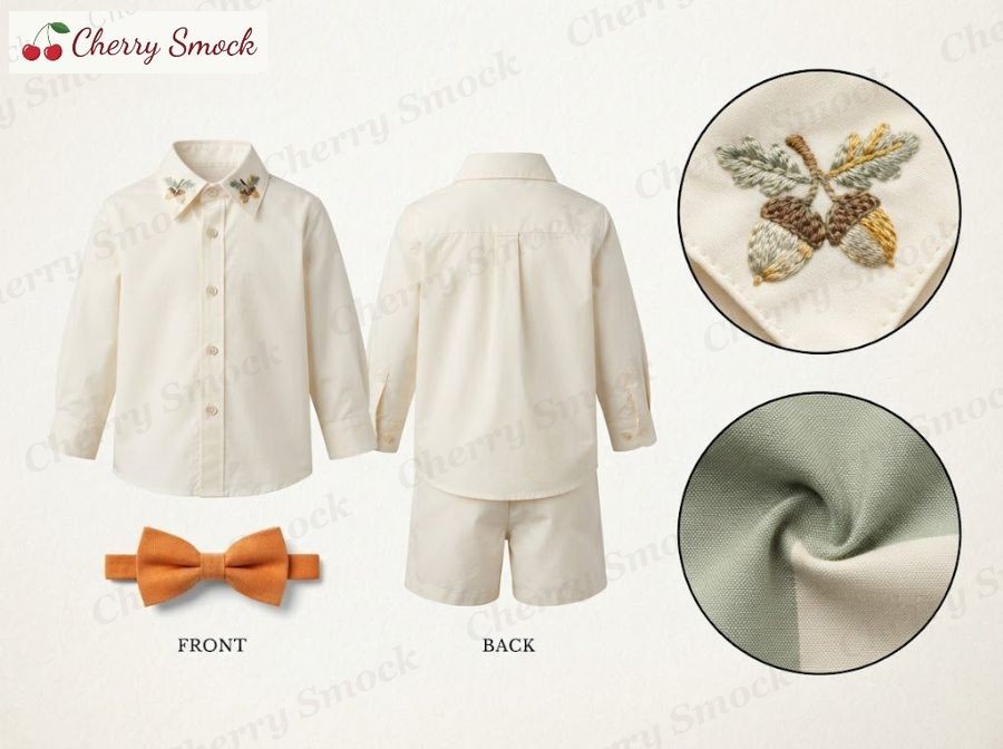 Hand-Embroidered Button-Up – Cherrysmock Halloween Boys Hand-Embroidered Button-Up Set – UK Collection #B05 (CS-UK-HALLOWEEN-B05)
