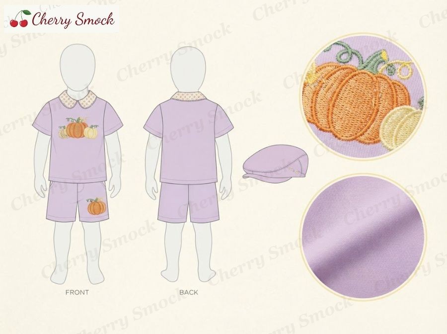 Machine-Embroidered & Applique Shorts – Cherrysmock Halloween Boys Machine-Embroidered & Applique Shorts Set – UK Collection #B07 (CS-UK-HALLOWEEN-B07)