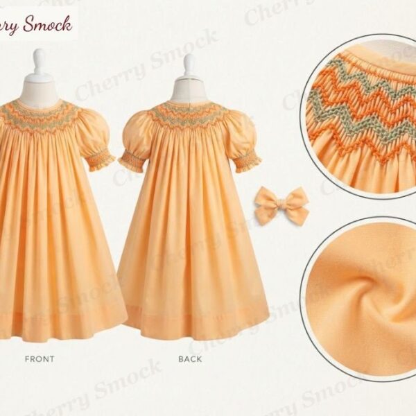 Cherrysmock Halloween Girls Hand-Smocked Bishop Dress – UK Collection #G01 (CS-UK-HALLOWEEN-G01)