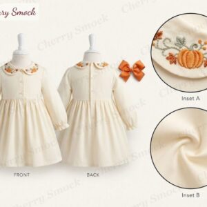 Cherrysmock Halloween Girls Hand-Embroidered Long-Sleeve Dress – UK Collection #G07 (CS-UK-HALLOWEEN-G07)