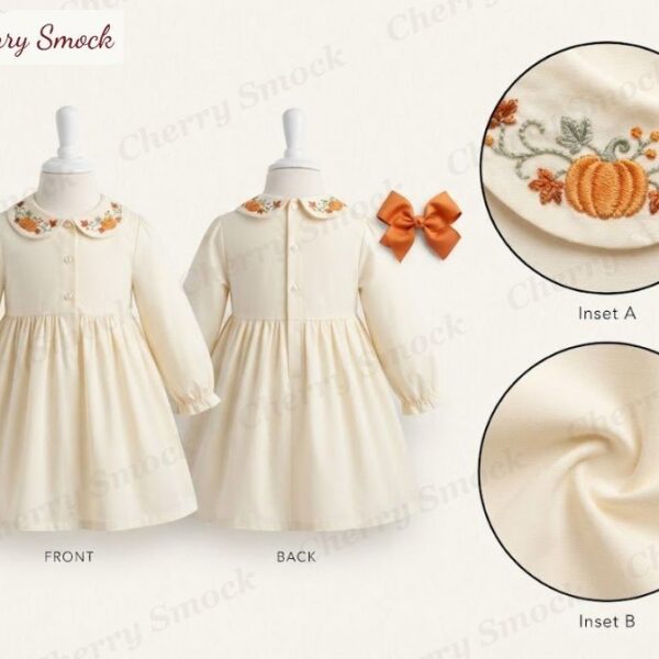 Cherrysmock Halloween Girls Hand-Embroidered Long-Sleeve Dress – UK Collection #G07 (CS-UK-HALLOWEEN-G07)