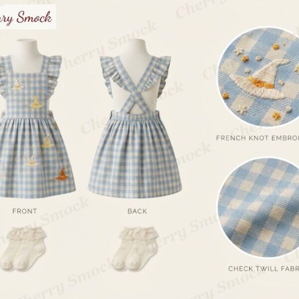 Cherrysmock Halloween Girls Hand-Embroidered Pinafore with Blouse – UK Collection #G08 (CS-UK-HALLOWEEN-G08)