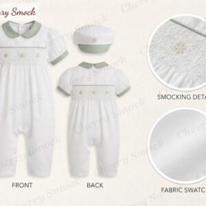 Cherrysmock Christmas Boys Hand-Smocked Bubble Romper – UK Heritage Collection #B02 (CS-UKH-CHRISTMAS-B02)