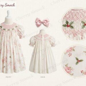 Cherrysmock Christmas Girls Hand-Smocked Bishop Dress – UK Heritage Collection #G01 (CS-UKH-CHRISTMAS-G01)