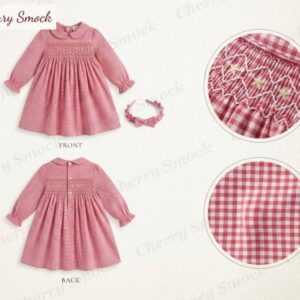 Cherrysmock Christmas Girls Hand-Smocked Long-Sleeve Dress – UK Heritage Collection #G02 (CS-UKH-CHRISTMAS-G02)