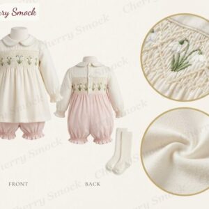 Cherrysmock Christmas Girls Hand-Smocked 2-Piece Set – UK Heritage Collection #G05 (CS-UKH-CHRISTMAS-G05)