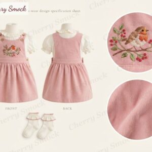 Cherrysmock Christmas Girls Hand-Embroidered Pinafore with Blouse – UK Heritage Collection #G08 (CS-UKH-CHRISTMAS-G08)