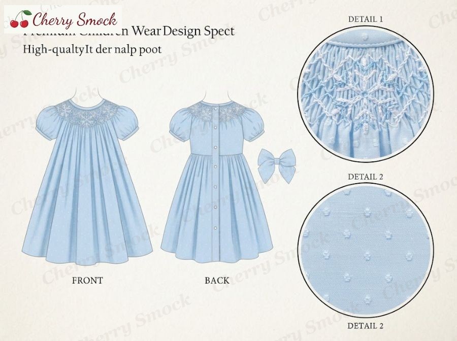 Machine-Embroidered Bishop Dress – Cherrysmock Christmas Girls Machine-Embroidered Bishop Dress – UK Heritage Collection #G13 (CS-UKH-CHRISTMAS-G13)