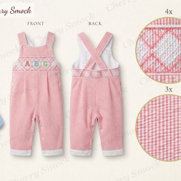 Cherrysmock Back to School Boys Hand-Smocked Longall with Diamond Smocking – US Collection #B03 (CS-US-BTS-B03)