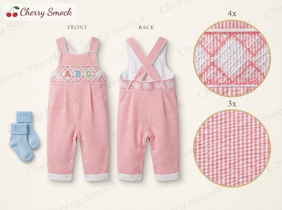 Hand-Smocked Longall – Cherrysmock Back to School Boys Hand-Smocked Longall with Diamond Smocking – US Collection #B03 (CS-US-BTS-B03)