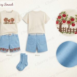 Cherrysmock Back to School Boys Machine Embroidered & Applique Shorts Set with Apple Orchard – US Collection #B07 (CS-US-BTS-B07)
