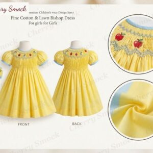 Cherrysmock Back to School Girls Hand-Smocked Bishop Dress – US Collection #G01 (CS-US-BTS-G01)