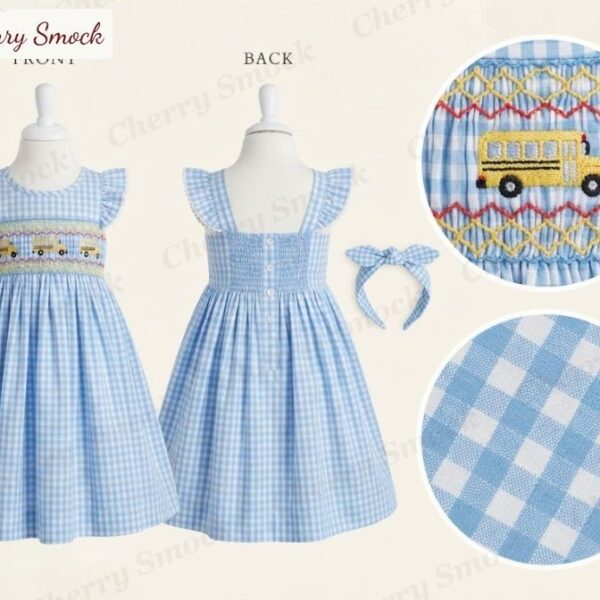 Cherrysmock Back to School Girls Hand-Smocked Sundress – US Collection #G02 (CS-US-BTS-G02)