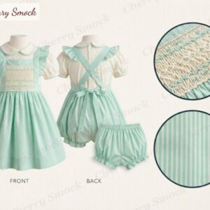 Cherrysmock Back to School Girls Hand-Smocked Pinafore with Blouse – US Collection #G04 (CS-US-BTS-G04)