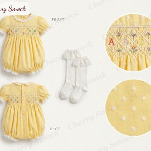 Cherrysmock Back to School Girls Hand-Smocked Bubble – US Collection #G05 (CS-US-BTS-G05)