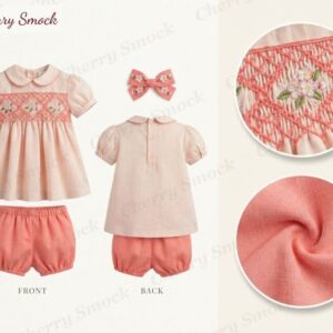 Cherrysmock Back to School Girls Hand-Smocked Two-Piece Set – US Collection #G06 (CS-US-BTS-G06)