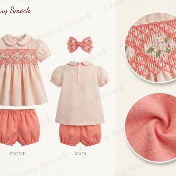 Cherrysmock Back to School Girls Hand-Smocked Two-Piece Set – US Collection #G06 (CS-US-BTS-G06)