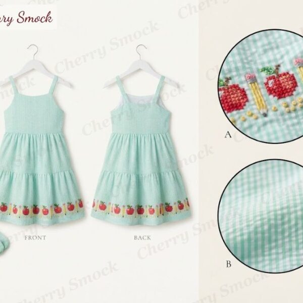 Cherrysmock Back to School Girls Hand-Embroidered Sundress – US Collection #G09 (CS-US-BTS-G09)