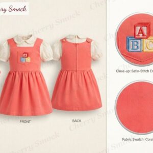 Cherrysmock Back to School Girls Machine-Embroidered Pinafore Dress – US Collection #G11 (CS-US-BTS-G11)