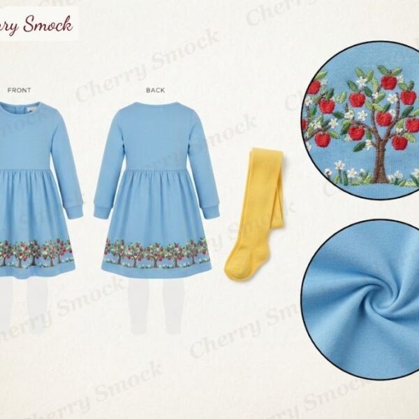 Cherrysmock Back to School Girls Machine-Embroidered Long-Sleeve Dress – US Collection #G12 (CS-US-BTS-G12)