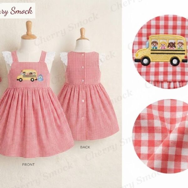 Cherrysmock Back to School Girls Machine-Embroidered Sundress – US Collection #G13 (CS-US-BTS-G13)