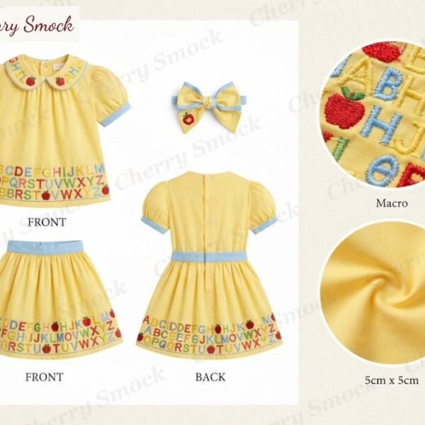 Cherrysmock Back to School Girls Machine-Embroidered Two-Piece Set – US Collection #G15 (CS-US-BTS-G15)