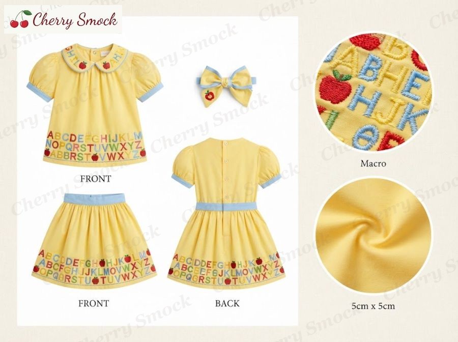 Machine-Embroidered Two-Piece – Cherrysmock Back to School Girls Machine-Embroidered Two-Piece Set – US Collection #G15 (CS-US-BTS-G15)