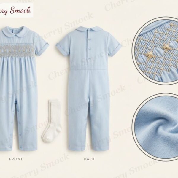 Cherrysmock Christmas Boys Hand-Smocked Longall – US Collection #B03 (CS-US-CHRISTMAS-B03)