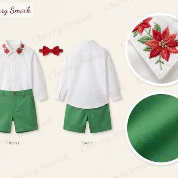 Cherrysmock Christmas Boys Hand-Embroidered Shorts Set – US Collection #B04 (CS-US-CHRISTMAS-B04)