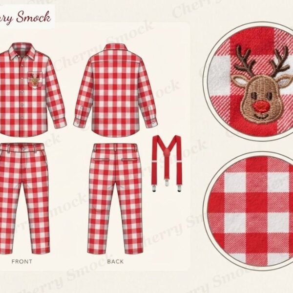 Cherrysmock Christmas Boys Machine Embroidered Button-Up Set – US Collection #B06 (CS-US-CHRISTMAS-B06)