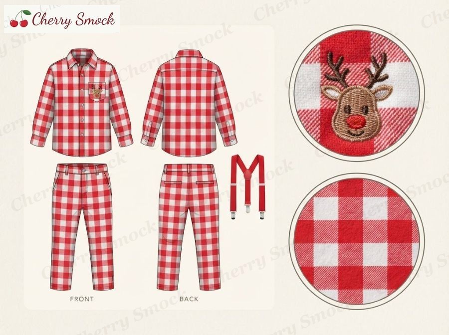 Machine Embroidered Button-Up – Cherrysmock Christmas Boys Machine Embroidered Button-Up Set – US Collection #B06 (CS-US-CHRISTMAS-B06)