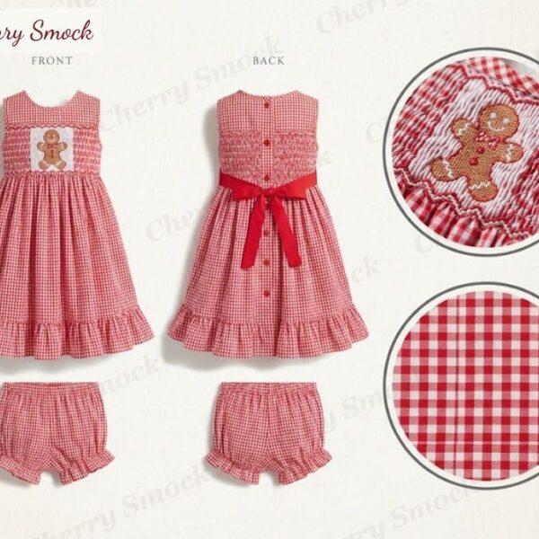 Cherrysmock Christmas Girls Hand-Smocked Sundress – US Collection #G02 (CS-US-CHRISTMAS-G02)