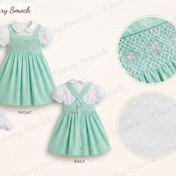 Cherrysmock Christmas Girls Hand-Smocked Pinafore – US Collection #G04 (CS-US-CHRISTMAS-G04)