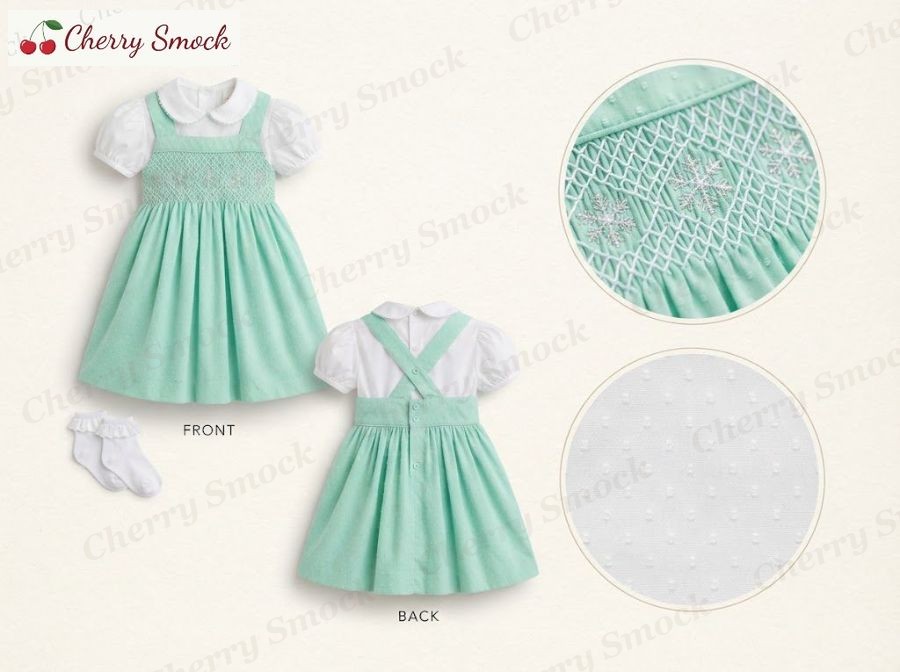 Hand-Smocked Pinafore – Cherrysmock Christmas Girls Hand-Smocked Pinafore – US Collection #G04 (CS-US-CHRISTMAS-G04)