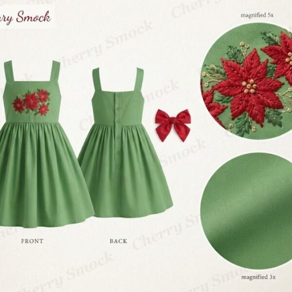 Cherrysmock Christmas Girls Hand-Embroidered Sundress – US Collection #G07 (CS-US-CHRISTMAS-G07)
