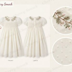 Cherrysmock Christmas Girls Hand-Embroidered Bishop Dress – US Collection #G08 (CS-US-CHRISTMAS-G08)