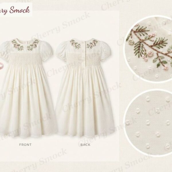 Cherrysmock Christmas Girls Hand-Embroidered Bishop Dress – US Collection #G08 (CS-US-CHRISTMAS-G08)