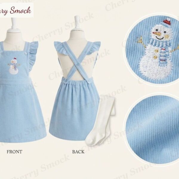 Cherrysmock Christmas Girls Hand-Embroidered Pinafore – US Collection #G09 (CS-US-CHRISTMAS-G09)