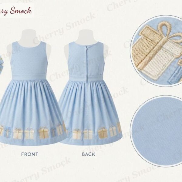 Cherrysmock Christmas Girls Machine Embroidered Sundress – US Collection #G14 (CS-US-CHRISTMAS-G14)