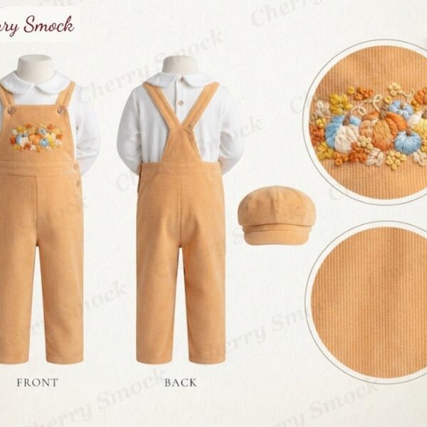 Cherrysmock Halloween Boys Hand-Embroidered Autumn Harvest Longall with Shirt – US Collection #B04 (CS-US-HALLOWEEN-B04)