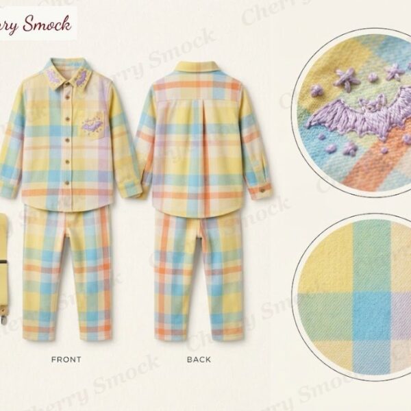 Cherrysmock Halloween Boys Hand-Embroidered Little Bat Button-Up Set – US Collection #B05 (CS-US-HALLOWEEN-B05)