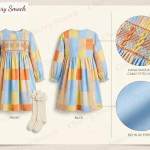 Cherrysmock Halloween Girls Hand-Smocked Candy Corn Long-Sleeve Dress – US Collection #G03 (CS-US-HALLOWEEN-G03)