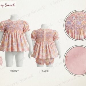 Cherrysmock Halloween Girls Hand-Smocked Pastel Cat 2-Piece Set – US Collection #G04 (CS-US-HALLOWEEN-G04)