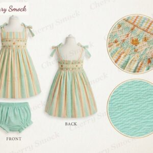 Cherrysmock Halloween Girls Hand-Smocked Autumn Leaf Sundress – US Collection #G05 (CS-US-HALLOWEEN-G05)