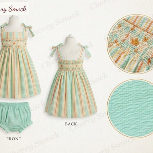 Cherrysmock Halloween Girls Hand-Smocked Autumn Leaf Sundress – US Collection #G05 (CS-US-HALLOWEEN-G05)